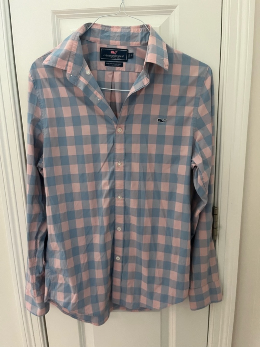 Vineyard Vines Men's Pink and Light Blue Gingham Button-Down Shirt